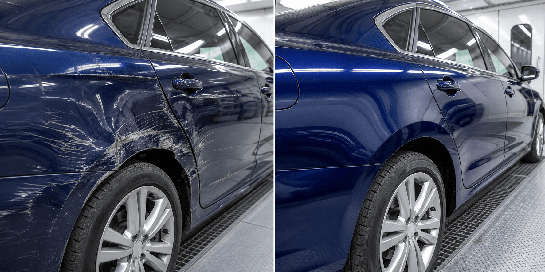 Before and after vehicle body repair